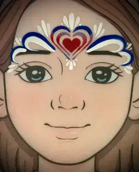 Red, white, and blue patriotic crown face painting design.