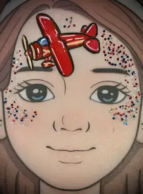 Patriotic airplane crown face painting design.