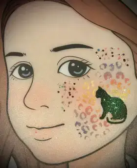 Cat silhouette cheek face painting design in a simple stencil style.