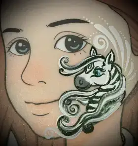Zebra cheek face painting design with black and white stripe details.