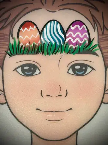 Easter egg crown face painting design for spring festivals and family events.